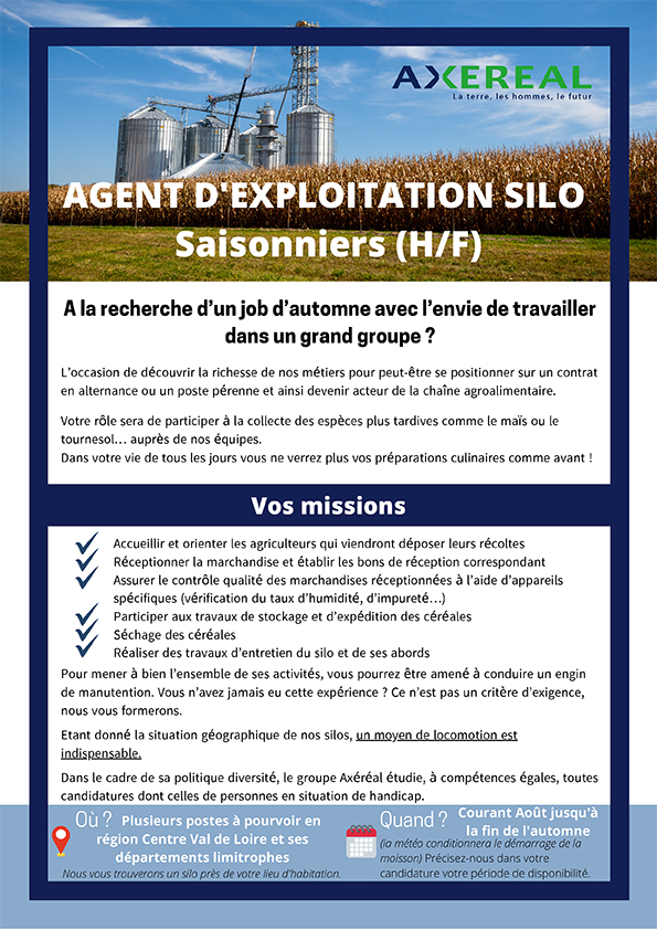 Offre AGENT EXPLOITATION SILO HF Moisson Automne CAX